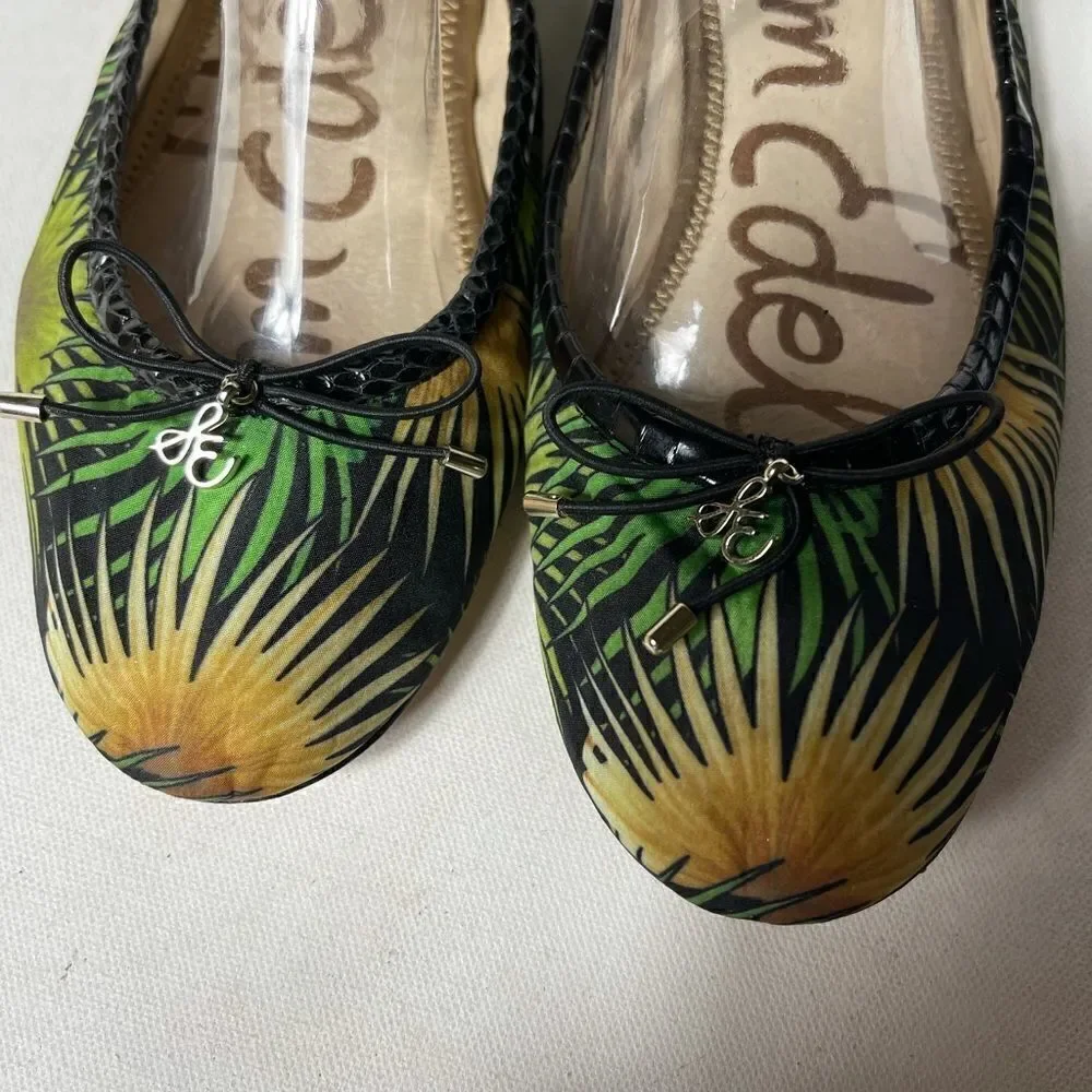 Sam Edelman Felicia tropical prints ballerina flats  black leather trim SZ8M